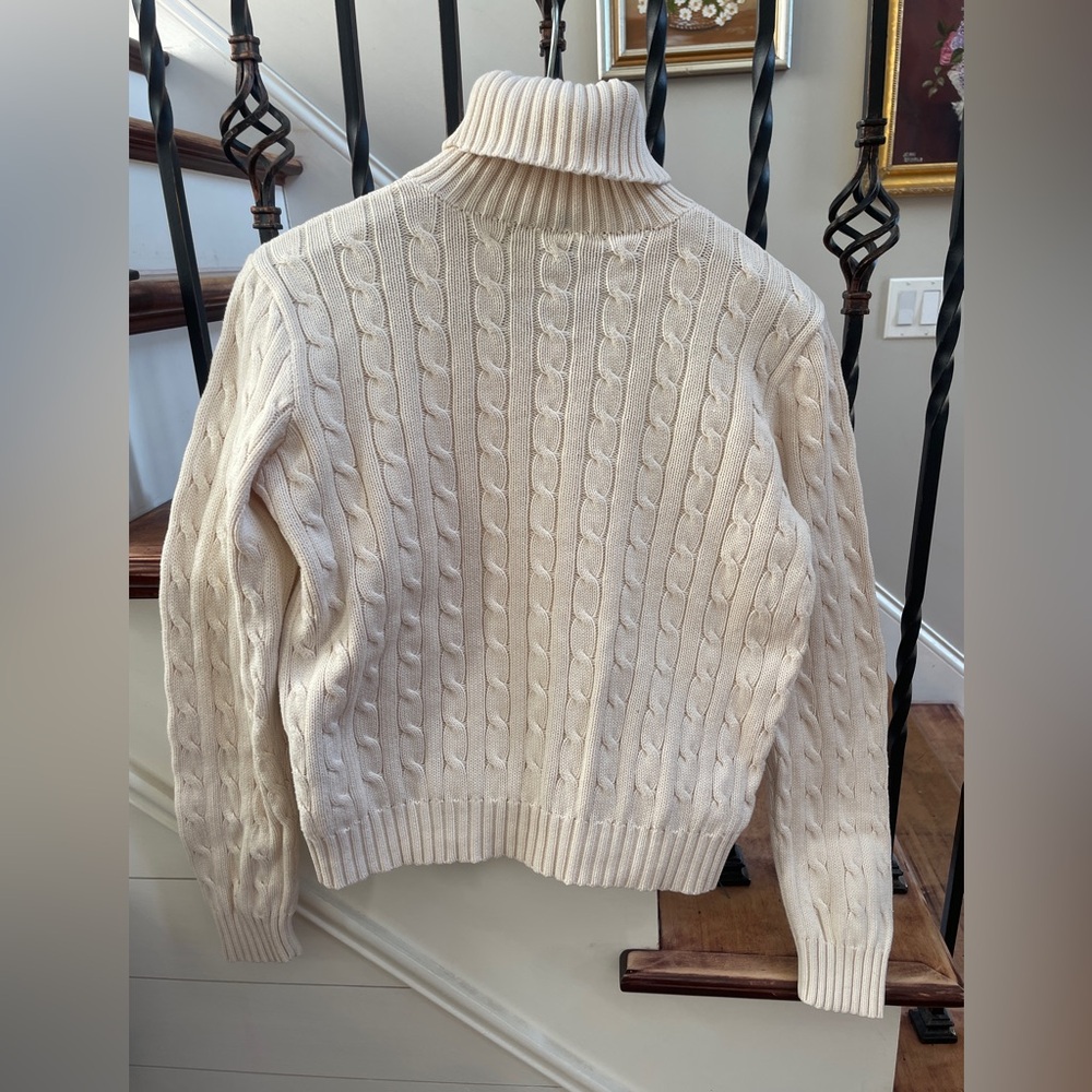 Polo Ralph Lauren Cream Cable Knit Turtleneck Sweater - Picture 2 of 9